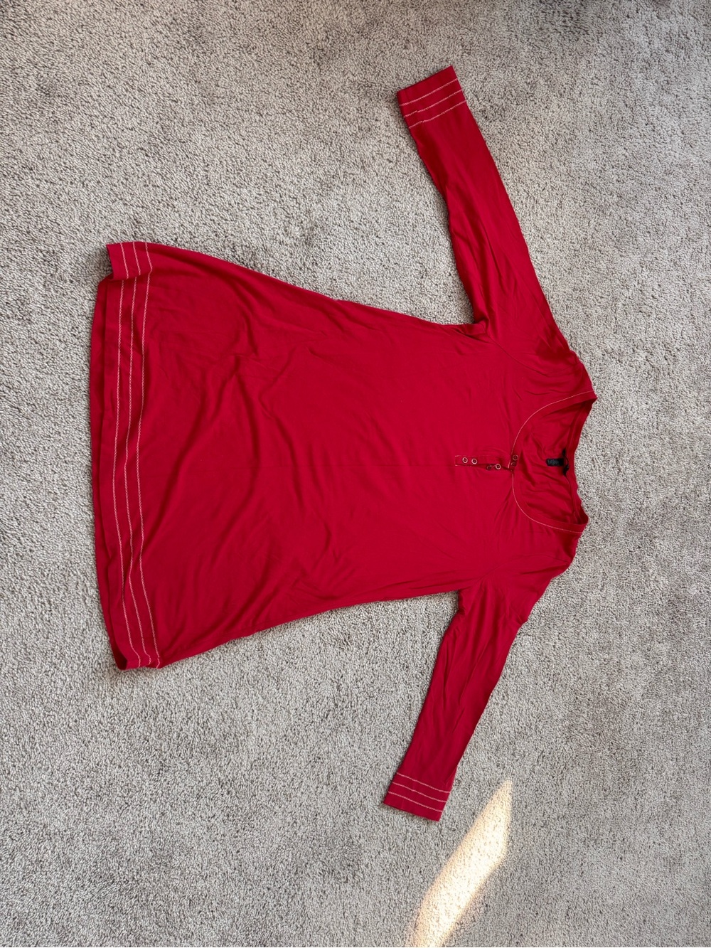 Soma Red Long Sleeve Henley Chemise with Contrast Stitching